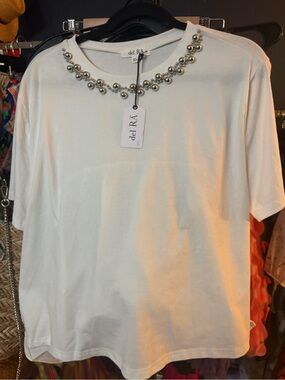 Bundle 3 for $25. NWT Short Sleeve Top with Silver Beaded Embellished Neckline.